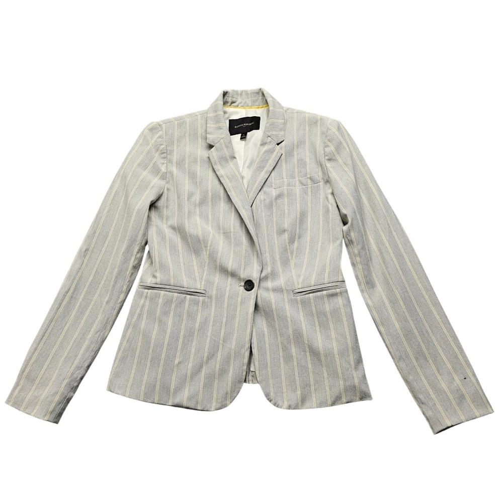Banana Republic Womens Grey yellow‎ Pinstripe Linen Blend Blazer Jacket Size 0